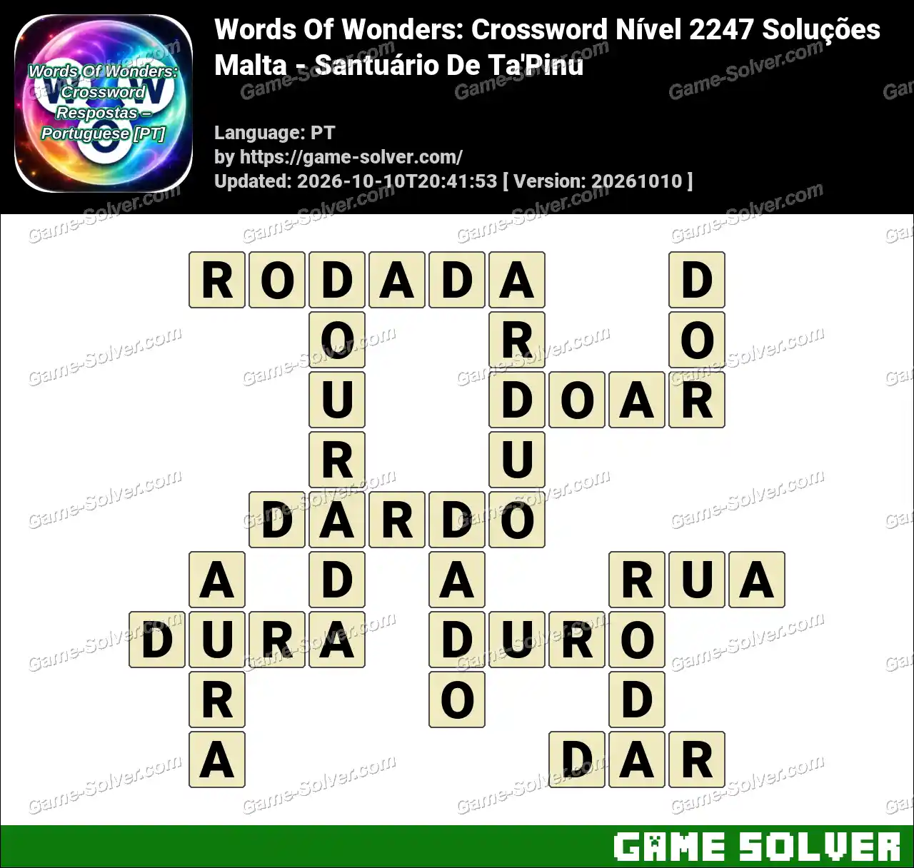 Words Of Wonders: Crossword Nível 2247 Soluções – Malta – Santuário De Ta’Pinu